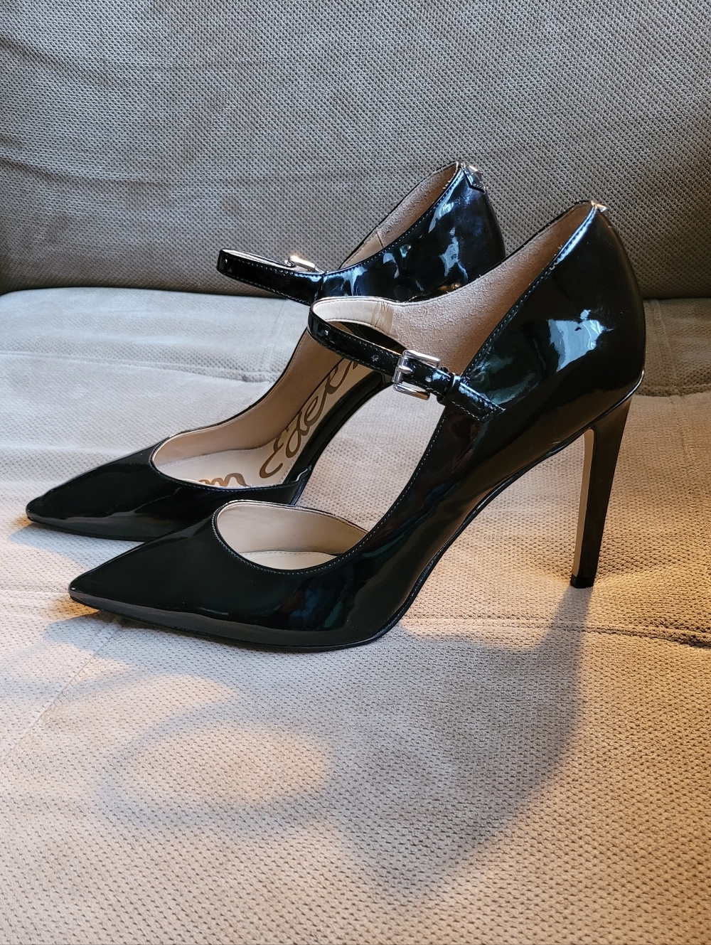 Sam Edelman Strappy, Black Patent Heel.  Size 7 1/2  3 3/4 Heel